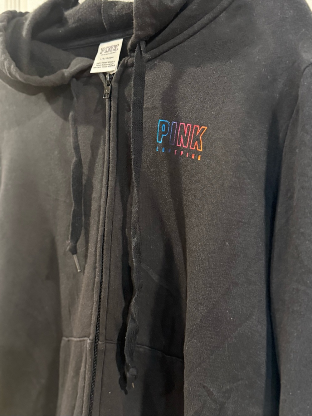 PINK Victoria's Secret Black Zip-Up Hoodie with Colorblock Logo - Picture 6 of 9